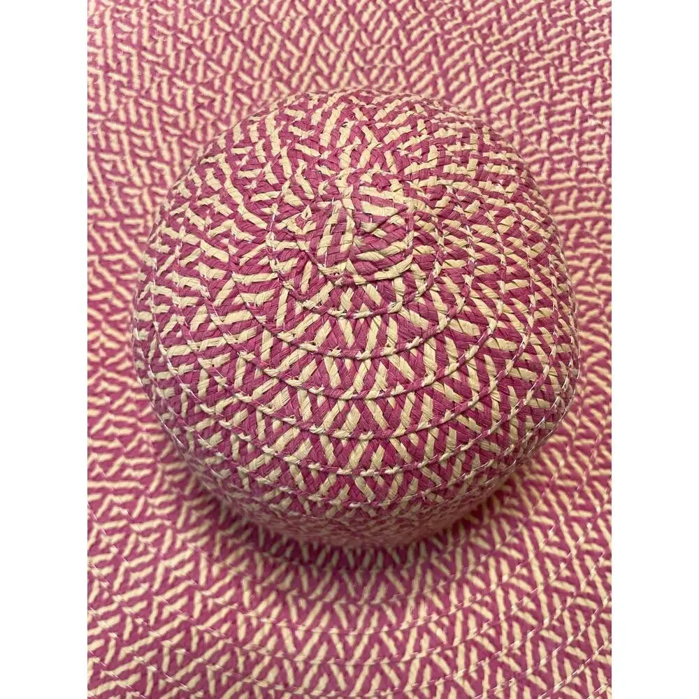 Wide Brim Straw Sun Hat Pink Beige Chevron Floppy Beach Summer Packable